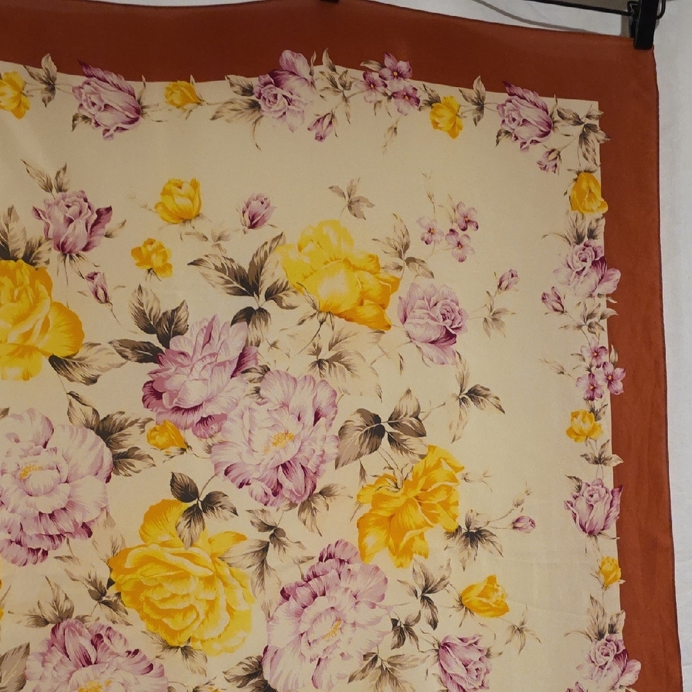 Vintage Peyton Place Floral Silk Scarf in Rust, Cream & Yellow - Picture 5 of 12